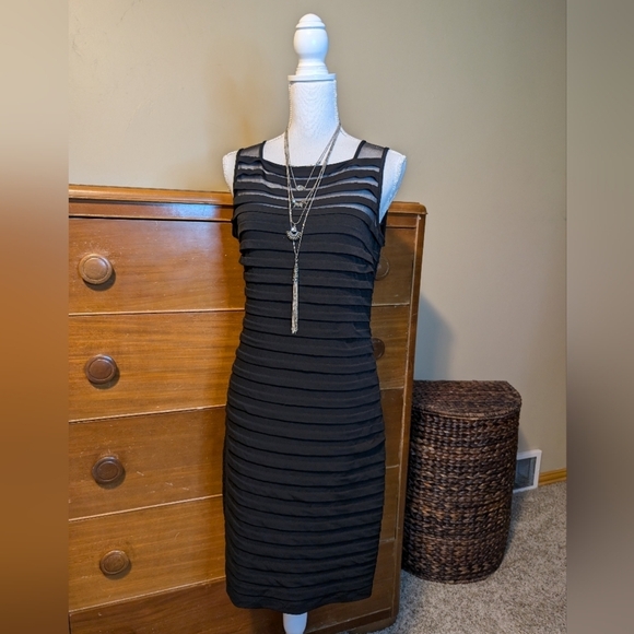 London Times Slimming Black Tiered Midi Cocktail Dress Size 10 - Picture 2 of 14